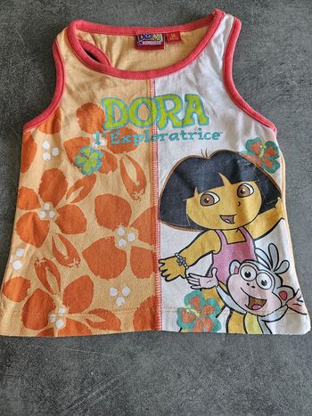 Débardeur bébé fille - Taille 3 ans (94cm) - Dora l'Exploratrice - Blanc orange imprimé Dora