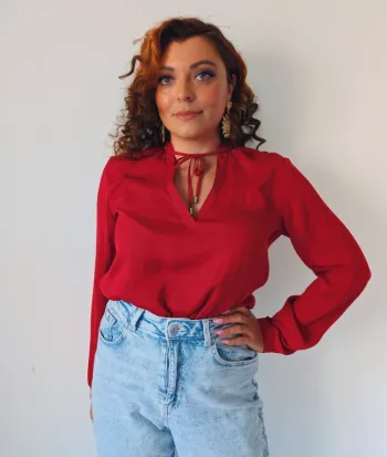 Blouse fluide à manches longues rouge classique chic esprit taille 36