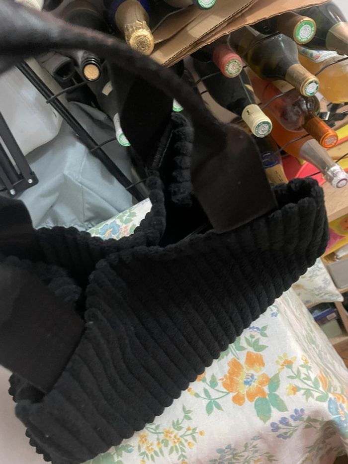 Sac Fourre-Tout Chic en Velours Côtelé Noir pour Femme - photo numéro 5