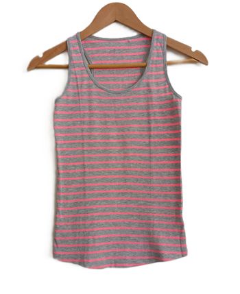 Débardeur à rayures gris chiné et rose. FPC. Coton. Viscose. Taille XS