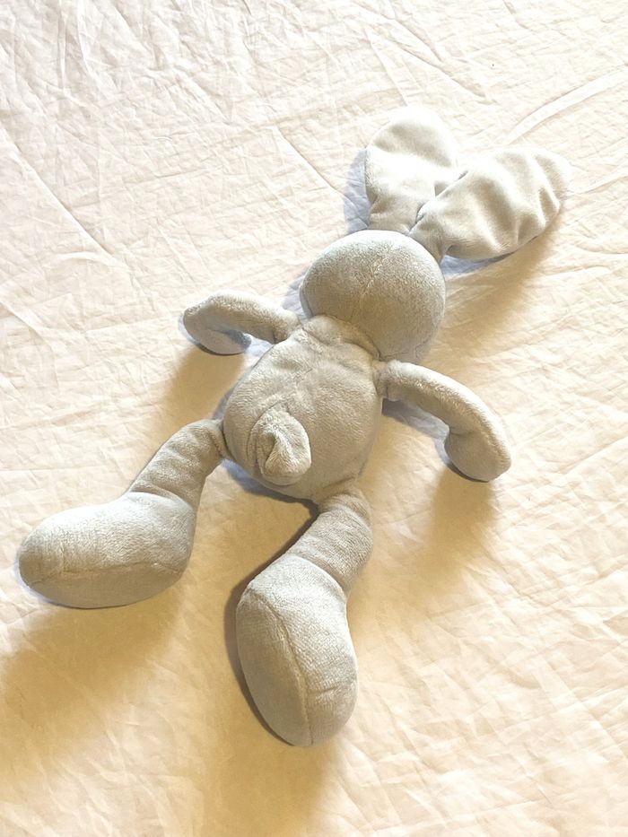 Petit Lapin Bleu Doudou Intérieur Oreilles Museau Blancs Animal Faune Peluche Petits Enfants Bébés - photo numéro 4