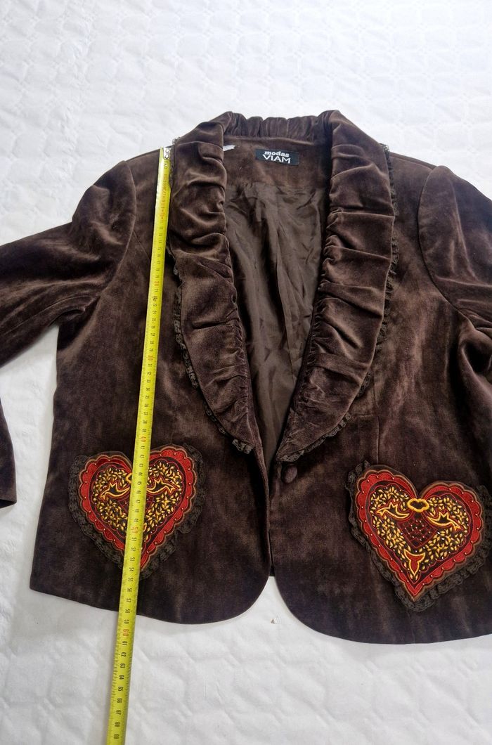 Veste vintage femme , taille L , marron , poches cœur - photo numéro 3