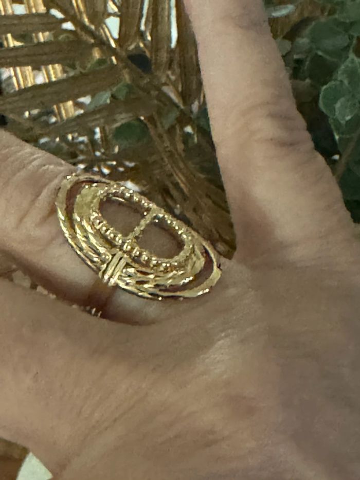 Bague ovale large réglable acier inoxydable or maillon farandole