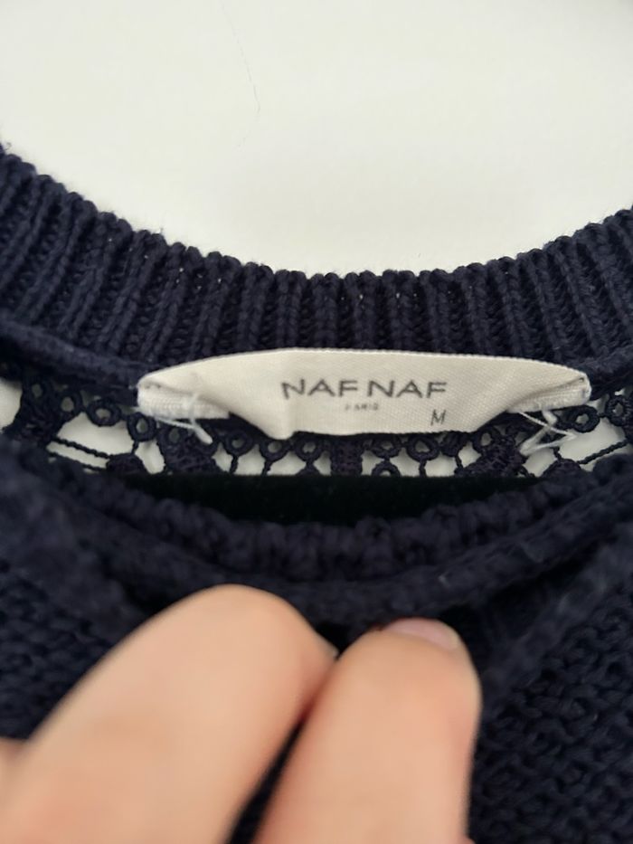Pull bleu marine en maille manches 3/4 broderie dans le dos NafNaf M - photo numéro 3