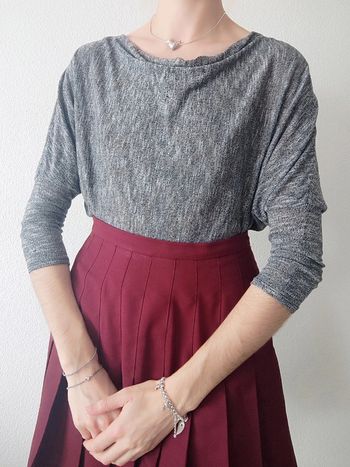 Pull fin 3/4 gris chiné col cascade - 36/S à 40/M