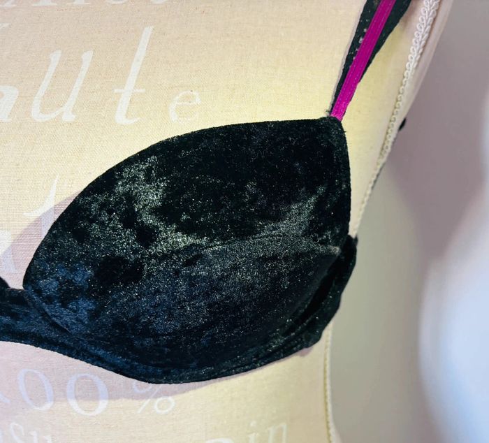 🎀 soutien gorge noir velours et dentelle taille 85 c - photo numéro 2