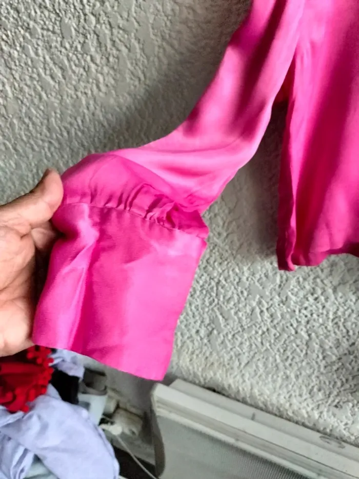 M chemise manche longue en satin rose zara taille M - photo numéro 4