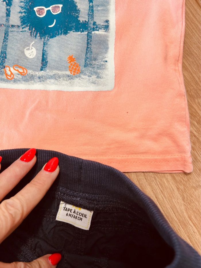 Taille 6 mois ensemble 2 pièces d’été garçon TAO Gemo orange et bleu marine * vacances * 💙 - photo numéro 5