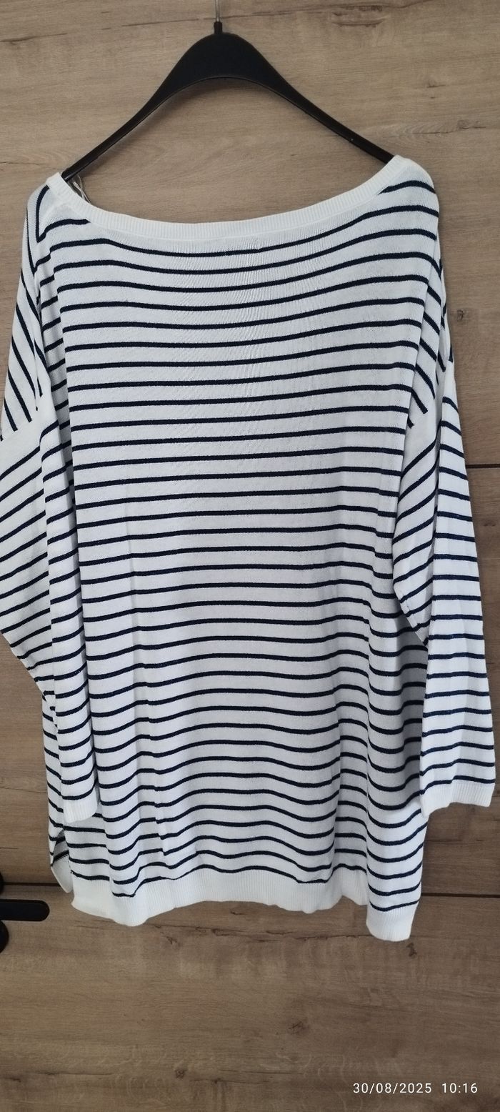 Pull à rayures écru et bleu marine 3XL - photo numéro 6