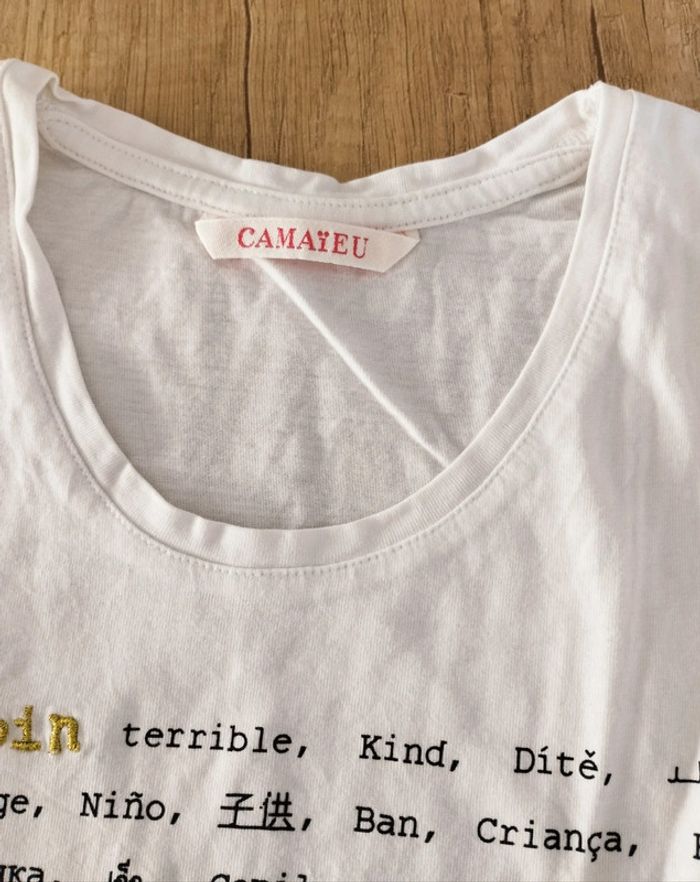T-shirt manches courtes blanc fille taille 7/8 ans Camaïeu - photo numéro 2