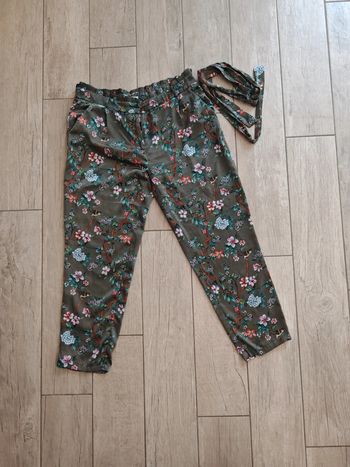 Pantalon fluide femme kaki fleur 44