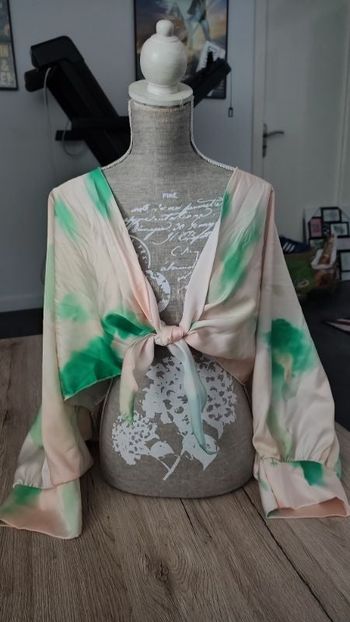 Blouse à nouer verte / abricot