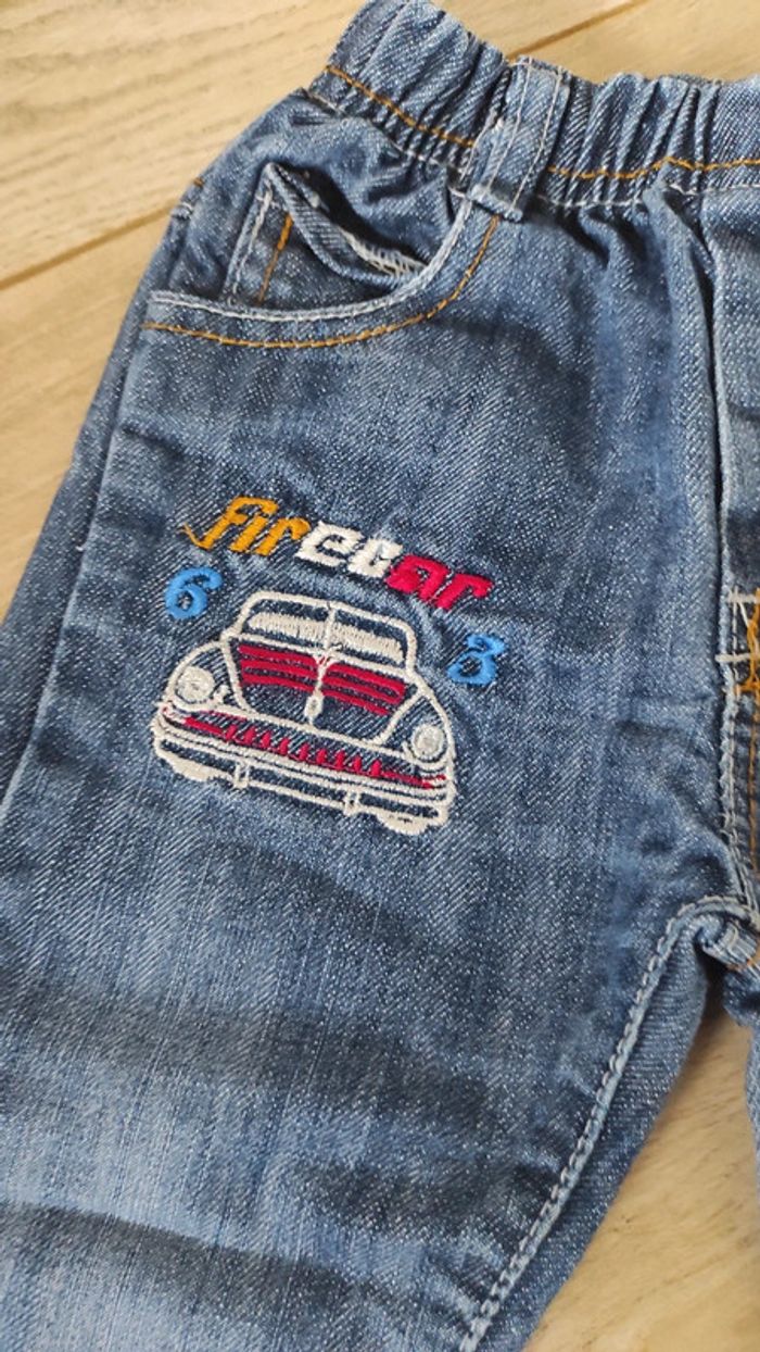 Jean voiture brodé taille élastique confortable pour l'enfant - photo numéro 2