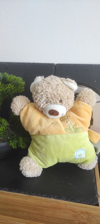Doudou semi plat ours vert orange palmier girafe tex baby Bleu Papillon Nuage