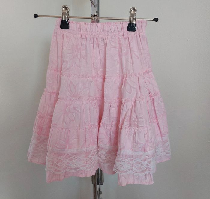Jupe taille élastique rose coton et dentelle 6 ans