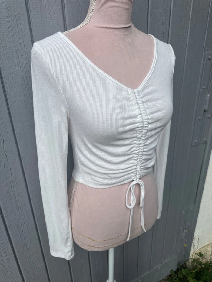 Haut blanc manches longues crop top décolleté shein 36/S - photo numéro 2