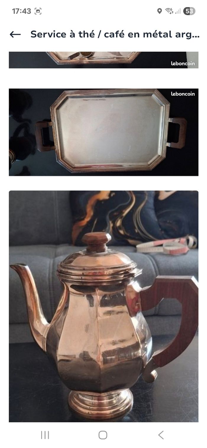 service à thé / café Art Déco  en métal argenté et bois - photo numéro 2