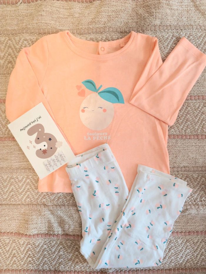 Pyjama coton corail et blanc, pêche, gémo, 36 mois.