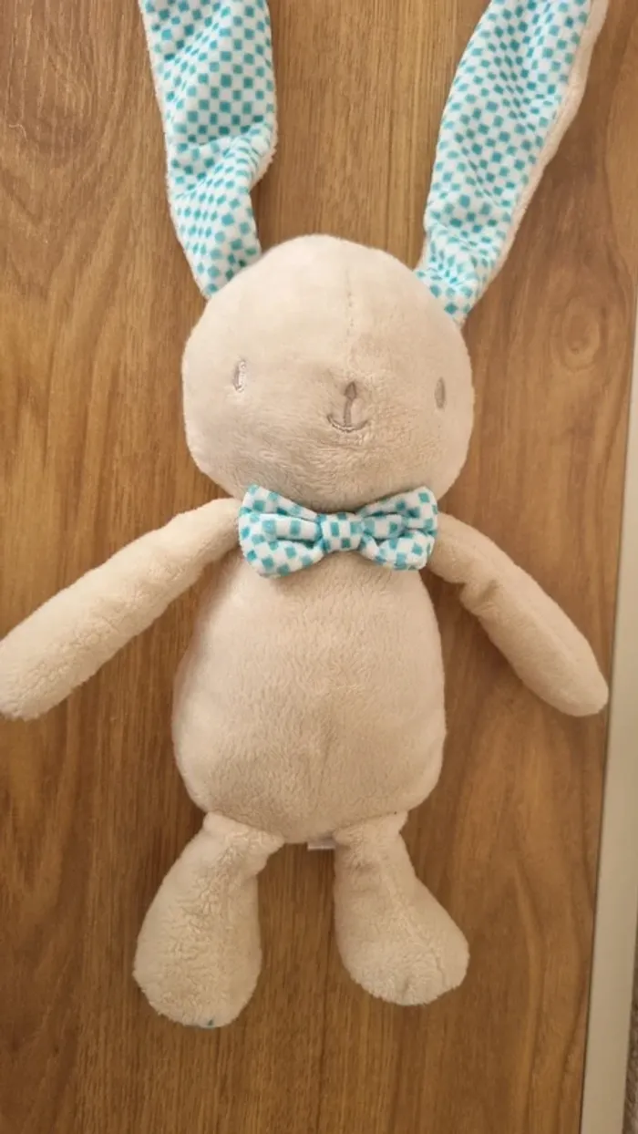 Peluche lapin crème avec nœud klorane - photo numéro 10