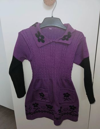 Robe pull violette et noire enfant 2 ans - Motif fleurs