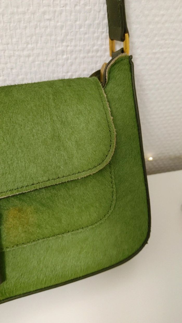 Sac en cuir véritable porté épaule crin de cheval vert jaune - photo numéro 7