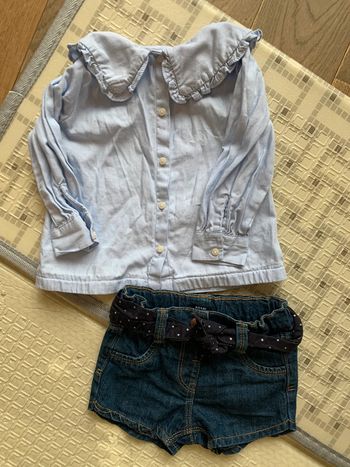 Adorable ensemble short en jean chemisier Kiabi 6 mois