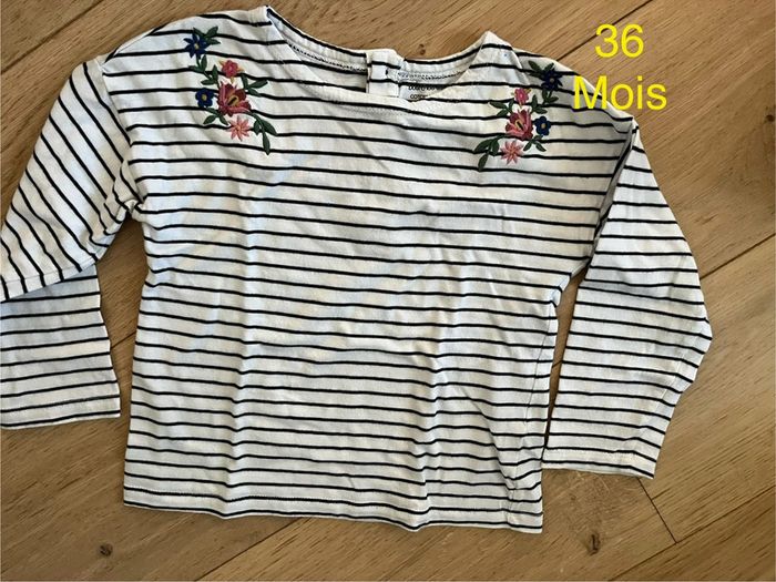 T-shirt marinière bleu Monoprix brodée 36 mois