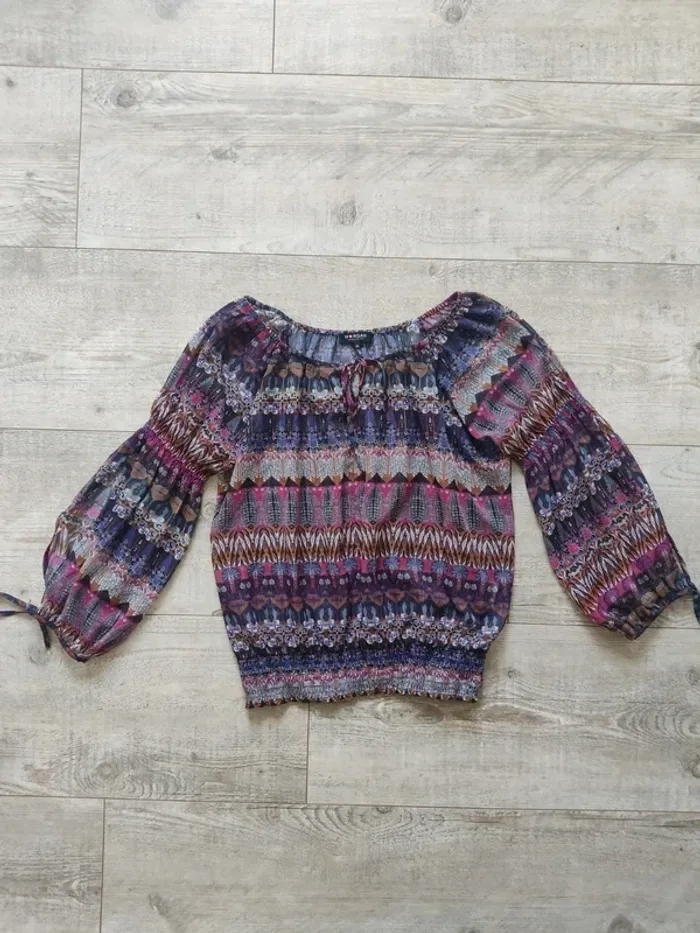 Blouse manches longues et ouvertes motifs graphiques violets et multicolores taille 38 Morgan - photo numéro 10