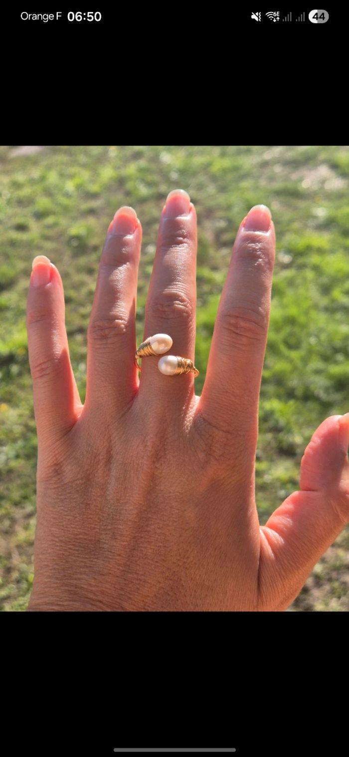 Bague perle de culture doré | Idée cadeau - photo numéro 6