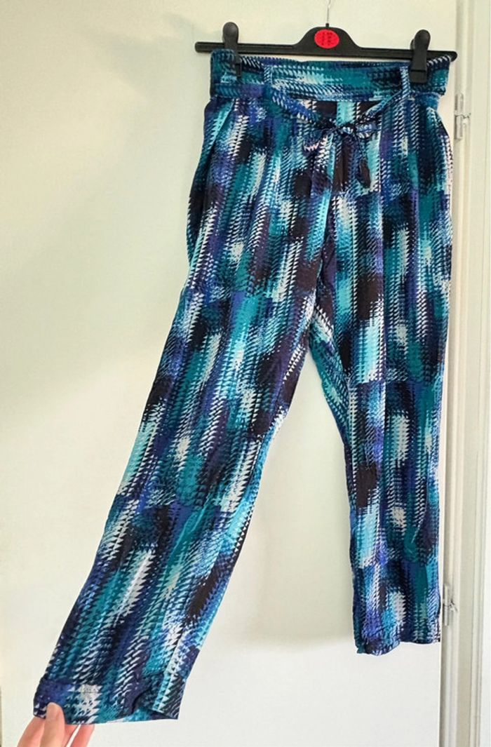Pantalon d'été fluide bleu à motifs 40 C&A - photo numéro 2