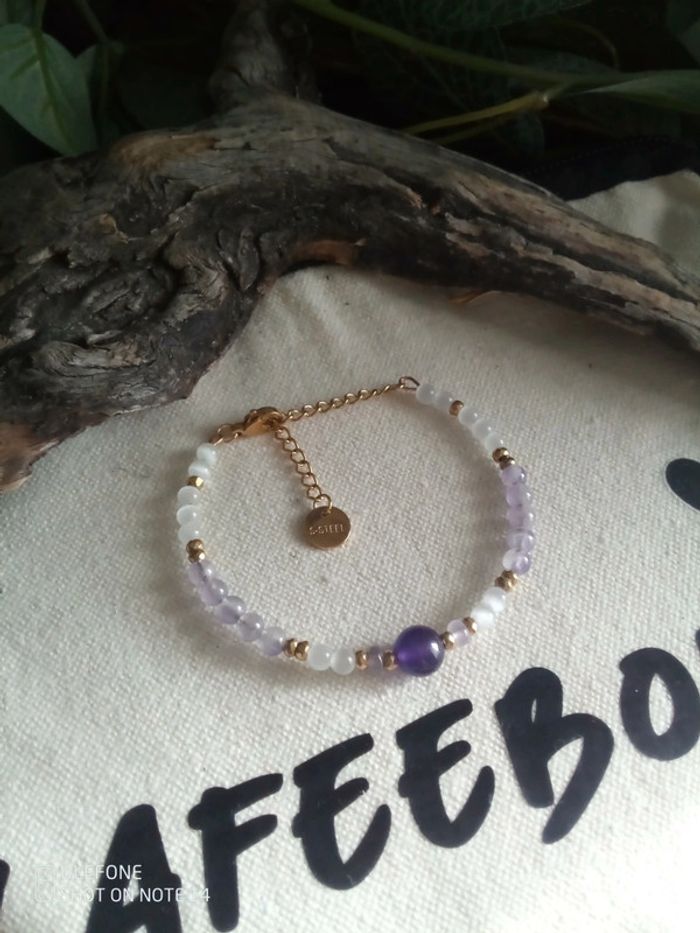 Bracelet pierres naturelles améthyste et sélénite - photo numéro 3