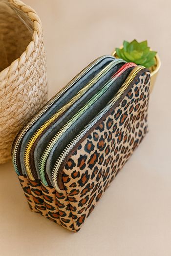 Trousse / Pochette imprimé léopard – multi-compartiments