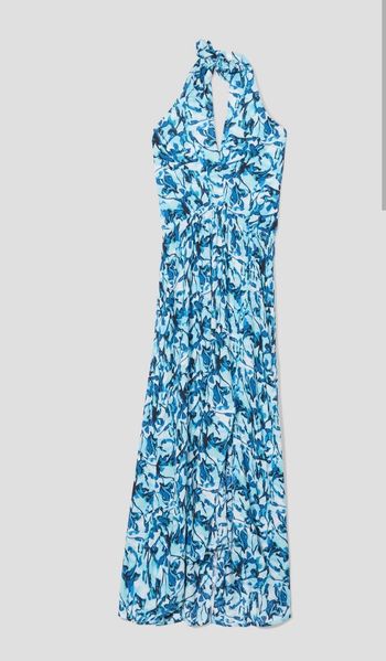 Robe longue bleue et blanche avec fente - Neuve