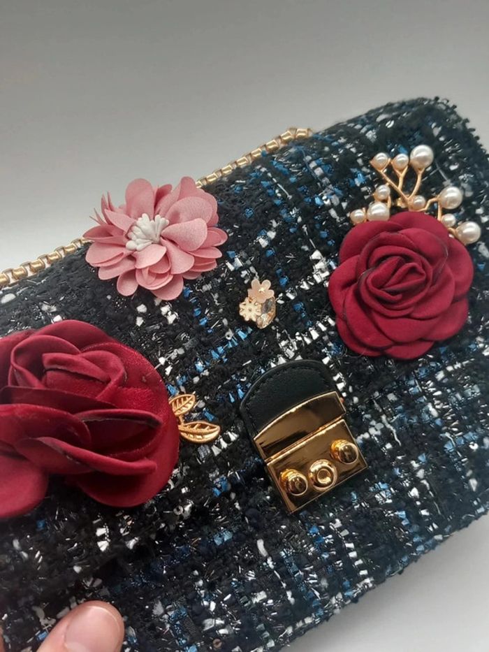 Sac à main en tweed bleu foncé Max & Enjoy - photo numéro 5