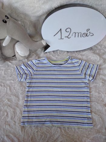 Tee shirt chemise manches courtes à rayures Garçon 12 mois Bébé rêve 100% coton