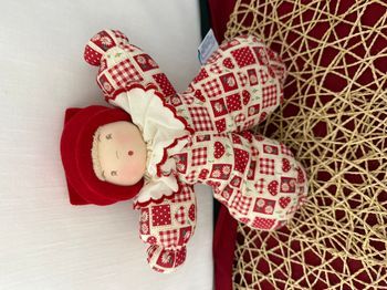 Peluche/Doudou Poupée/Lutin Chiffon Bonnet Rouge Fleurs Coeur Ancien Moulin Roty