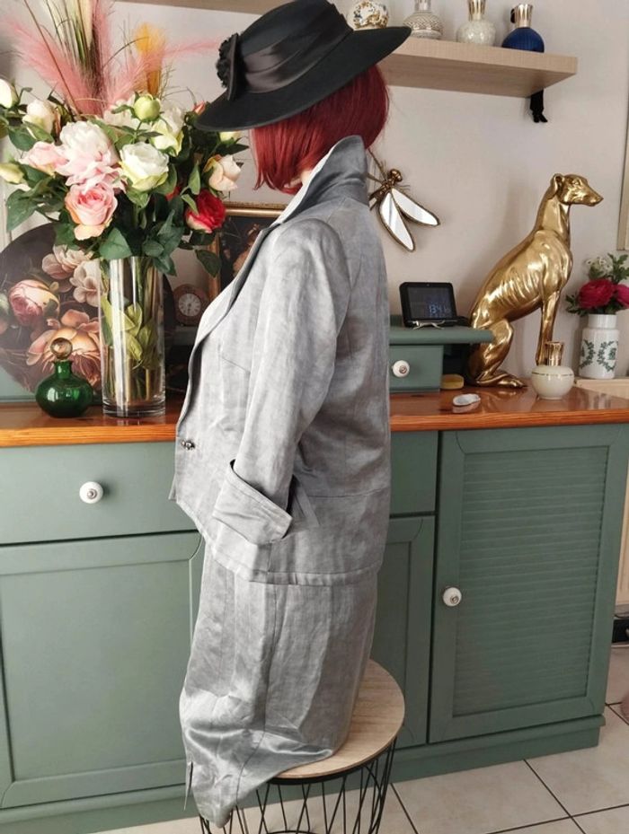 🌹 Ensemble Veste & Robe Gris Irisé Lin Antonelle T38/40🌹 - photo numéro 8