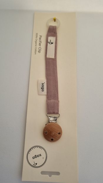 Attache-tétine en coton bio Mauve et bois de hêtre neuf