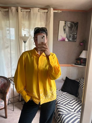 Chemise jaune vintage bohème country old money dentelle brodée