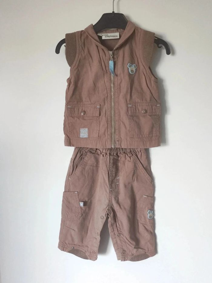 Ensemble veste zippé pantalon marron / Tout simplement - 6 mois
