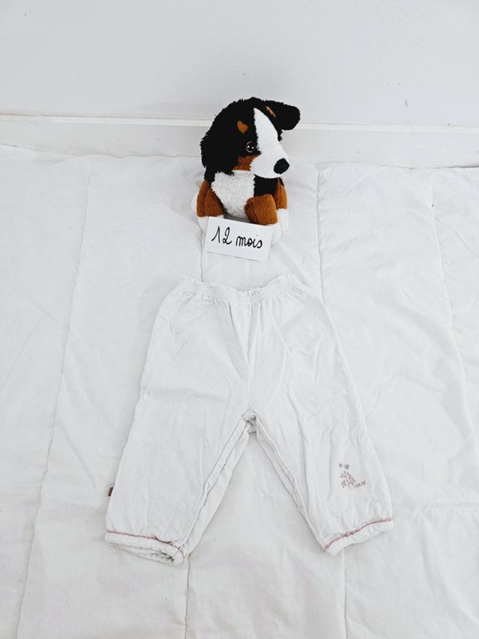Pantalon blanc et rose en velours Obaibi bébé fille 12 mois 1 an