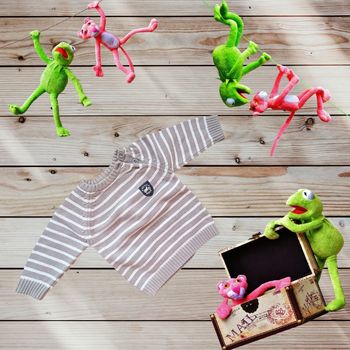 Pull Bébé Rayé Marron Glacé et Écru taille  6 mois
