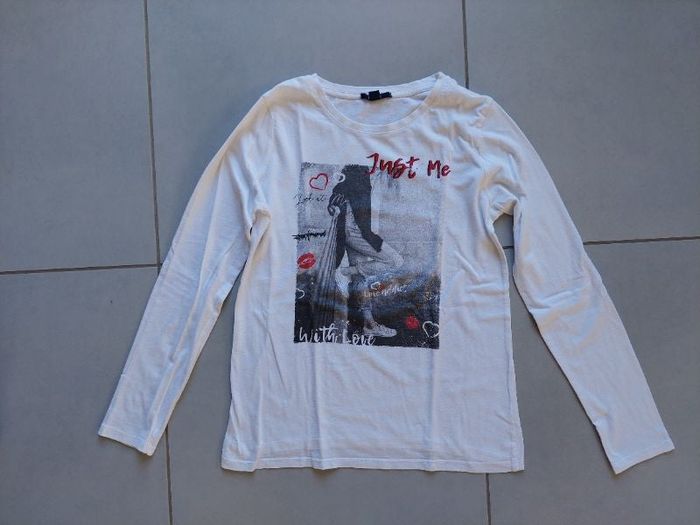 T-shirt manches longues blanc Kiabi 12 ans.