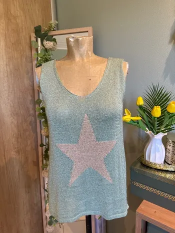 Magnifique débardeur en lurex, vert, brillant femme
