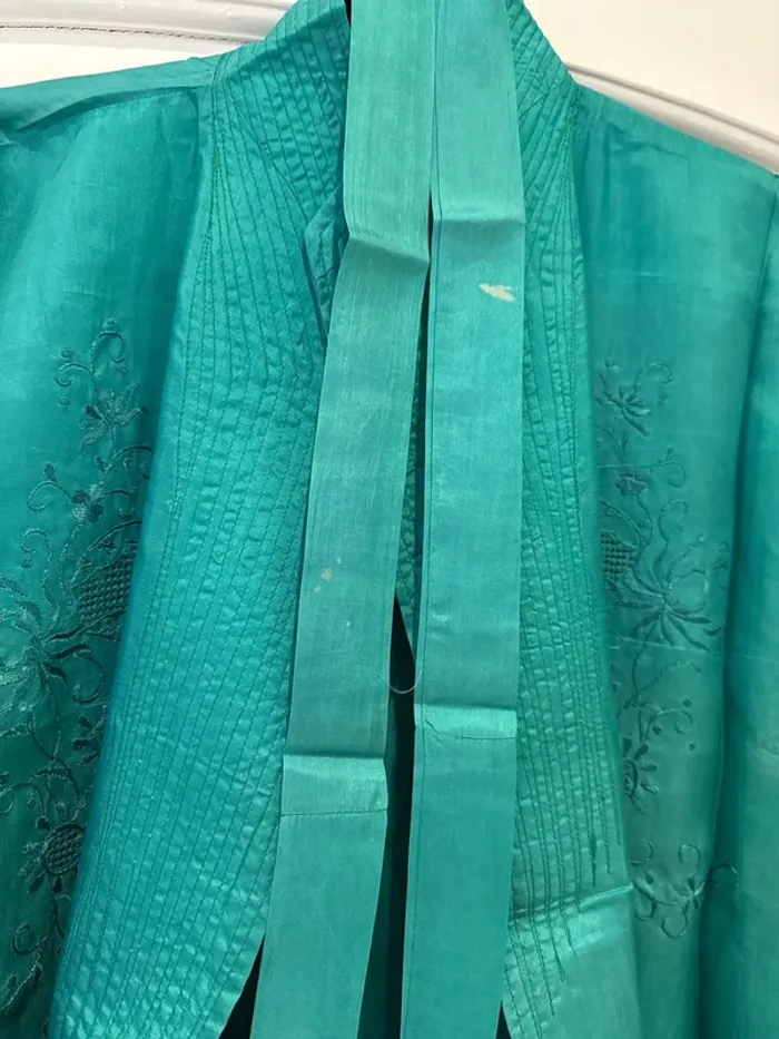 Kimono vert foncé soie Vietnam - photo numéro 3