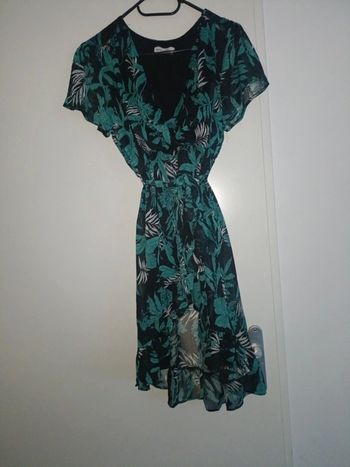 Robe motifs feuilles vertes et argentées