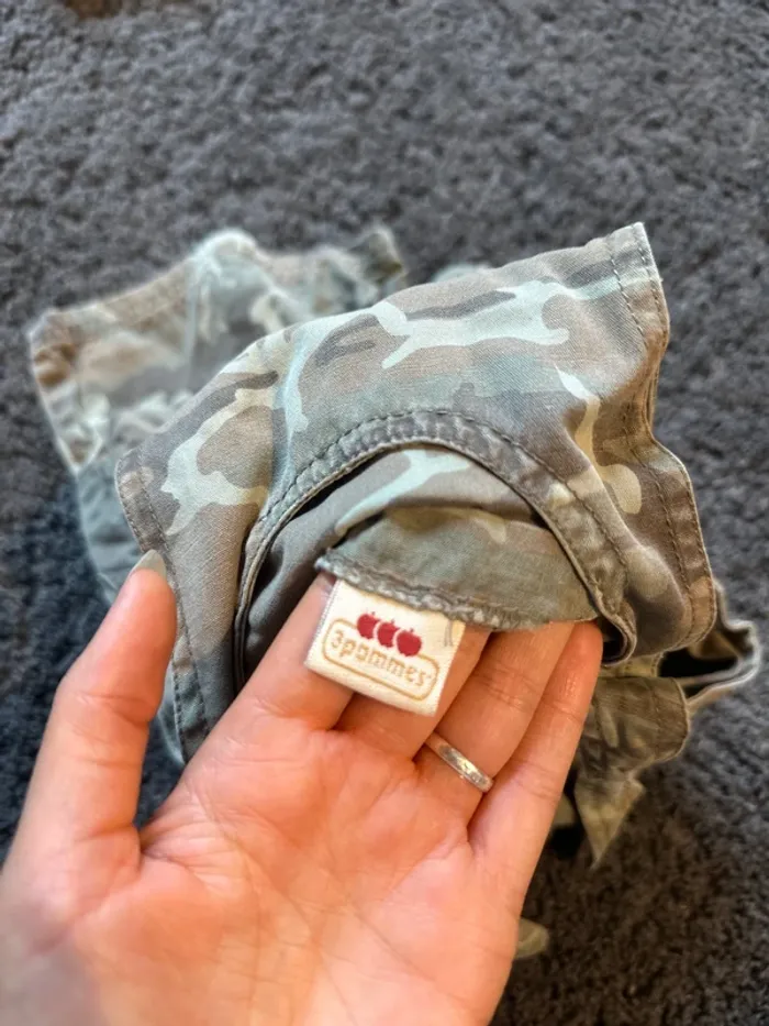 Combi short salopette short garçon treillis kaki 3 ans garçon - photo numéro 3