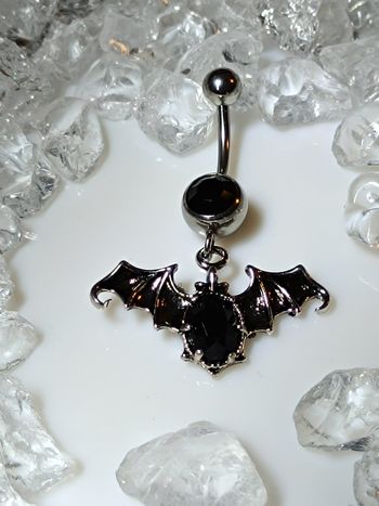 piercing nombril chauve souris satan strass noir ailes navel ombligo anneau nabel nawell