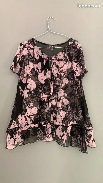 Chemise transparente à fleurs et volants TL