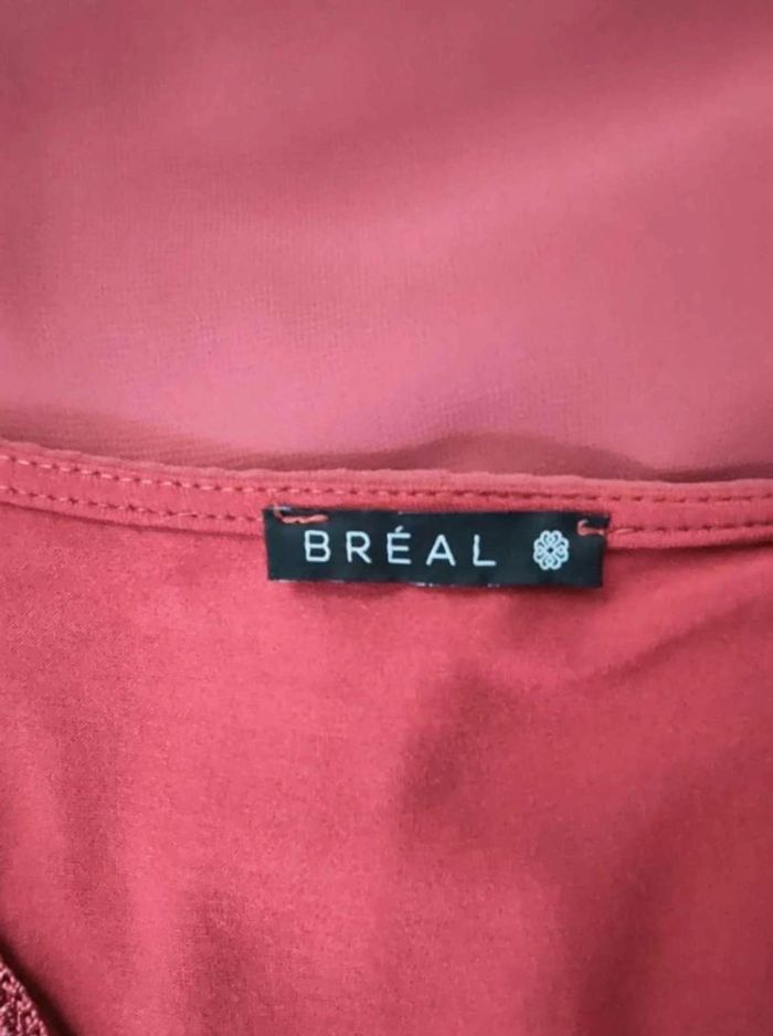 Robe Bréal  corail, détails perles,  coupe  asymétrique,  taille 38 - photo numéro 3